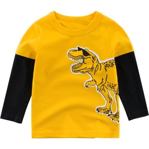 Kids T-shirts Boys Girls Long Sleeve Dinosaur Tops Children Autumn Solid Cotton Sweatshirt 2 3 4 5 6 7 8 Years Boy Girl T Shirts