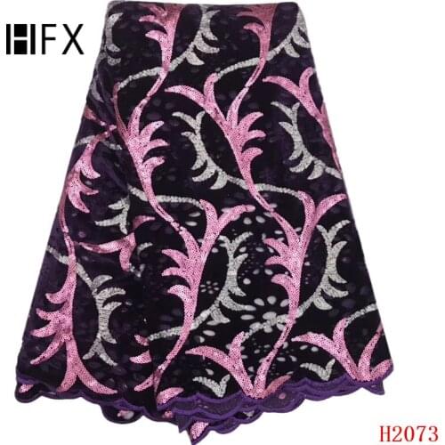 HFX Purple African Lace Fabric High Quality Sequin Embroidered Tulle Net Lace Party Dress Velvet French Lace Fabric X2073