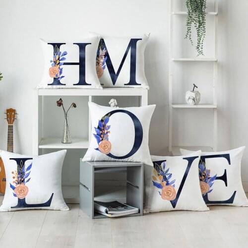 Blue Alphabet A B C Printing Pillowcase Fashion Flowers Polyester Cushion Cover Home Lving Room Sofa Decoration Pillow Covers