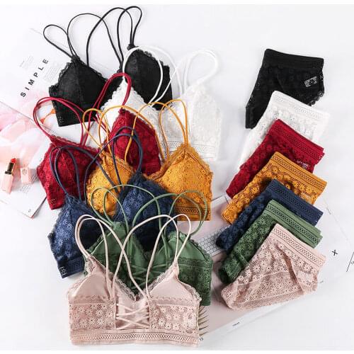 Girls Wire Free Lace Bra Panty Set Ladies Wrap Bra Underwear Set Kawaii Cute Bralette Lingerie Set