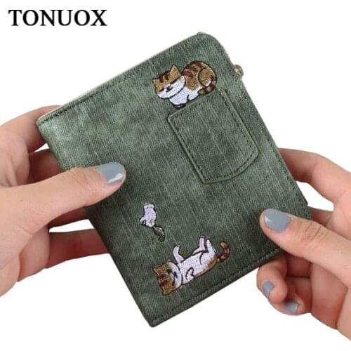 TONUOX Women Wallets Cute Mini Cat Casual Lady Coin Purse Pocket Short Moneybags Wallet Pouch Cats Purses Bags Billfold Clips