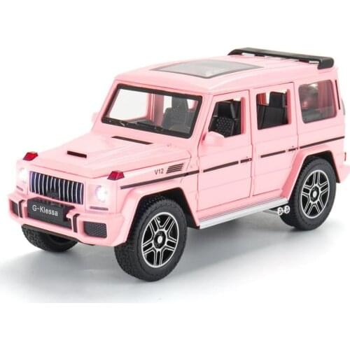 Hot 1:24 scale wheels diecast car Benz ORV metal model PINK G63 with light and sound pull back vehicle toys collection for gifts