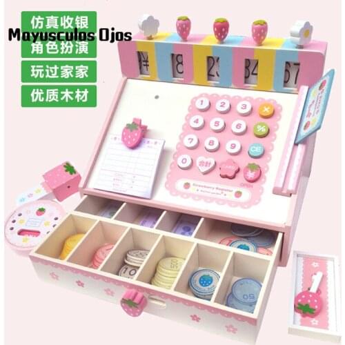 Strawberry Simulation Supermarket Credit Card Machine Cashier Child Play House Wooden Toy 3-7 Birthday Gift