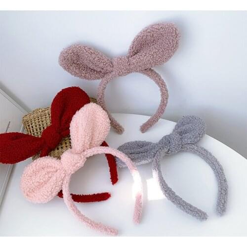 Cute Fluffy Coffee Pink Grey Wine Red Rabbit Ears Cloth Hair Accessories Hairband Headwear for Women