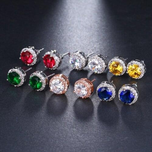 ORZTOON Fashion Shine Round Zircon Earrings For Women Retro Multi-Color Simple Cute Earring Trendy Female Jewelry Party Gift