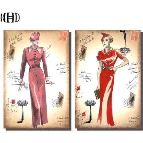 5d diy diamond painting fashion woman icon full square / round crystal 3D diamond embroidery living room decoration set of 2