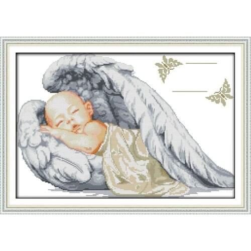 Little Angel Birth Record Embroidery Kit DIY Handmade Needlework 14CT Counted Cross Stitch Set Printed Cross-Stitching
