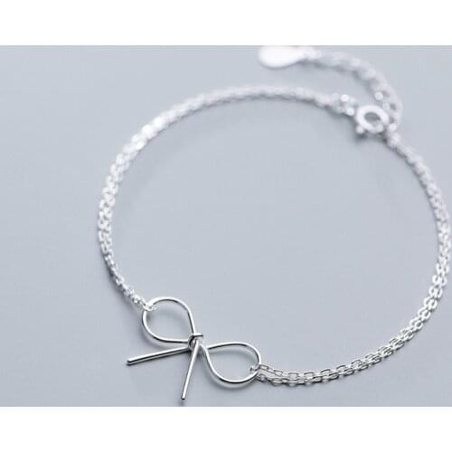 Real 925 Sterling Silver Double Chain Hollow Bow-knot Elegant Bracelet Fine Jewelry For Women Romantic Anniversary Party