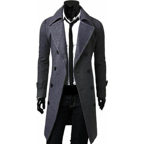 2019 New Men Stylish Double Breasted Slim Warmer Winter Long Trench Coat Overcoat Jacket