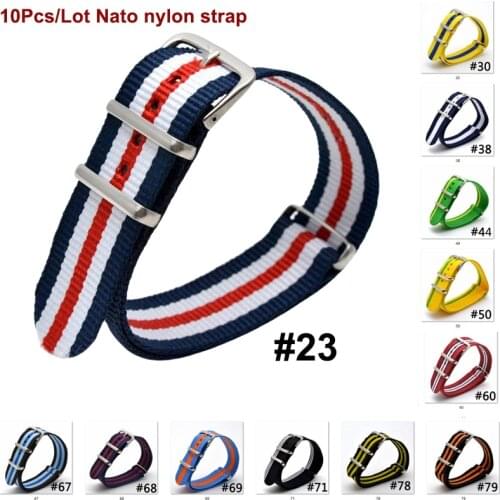 10 Pcs/lot NATO Military Nylon Fabric Wristband 18/20/22mm Braided Strap Substitute Dw Watch Universal Strap Silver Buckle Belt