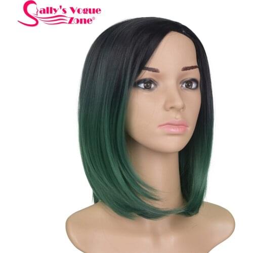 Sallyhair High Temperature Synthetic Straight Short Ombre Black Emerald Green Color America Africa Bob Wigs Hair For Black Women