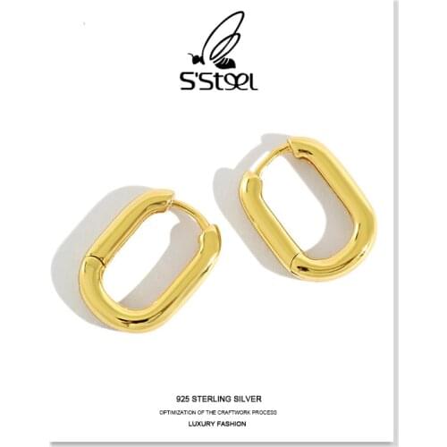 SSTEEL Geometry Unique Punk Silver 925 Aretes De Mujer Oval Hoop Earrings Brincos Para As Mulheres Pendientes Mujer Moda 2019