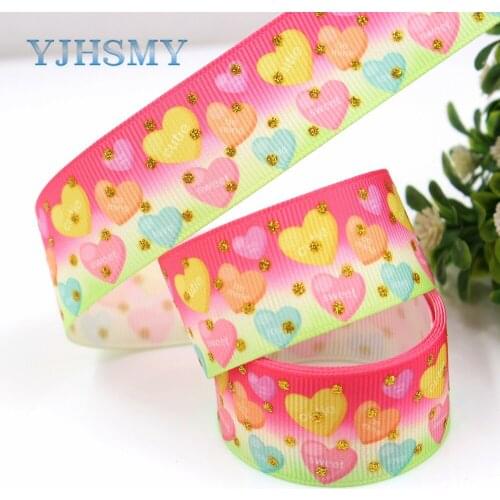 YJHSMY G-18808-878,25 mm 10 yards Love golden glitter printed grosgrain ribbon,DIY headdress wedding gift packaging material