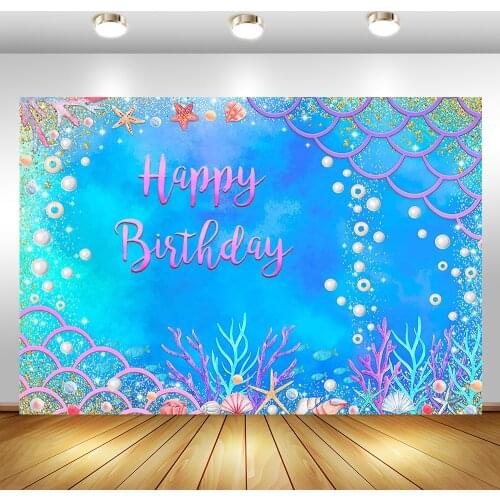 Underwater World Birthday Backdrop Blue Ocean Seaweed Photo Background Children Birthday Backgrounds for Photo Studio Vinyl