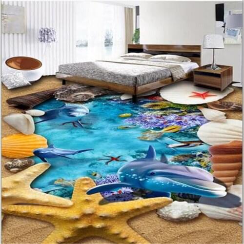 Wellyu Custom 3D floor stickers Ocean World Dolphin 3D three-dimensional painting floor painting can be magnified ten times