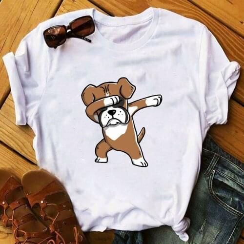 Women 2020 Cartoon Dog Shy Short Sleeve Print Animal Pet Lady Ladies Graphic Female Womens Top T Shirt T-shirts Tee T-Shirt