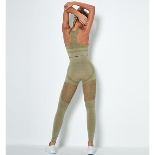 Womens Tracksuit Yoga Gym Sets Workout Clothes Fitness Running Sportwear Women High Waist Mesh Leggings Shirt Suit