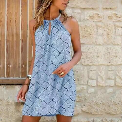 Sling Hanging Neck Printing Dress 2021 Summer Trend New European and American Womens Hot Style Sexy Women Sleeveless A-LINE