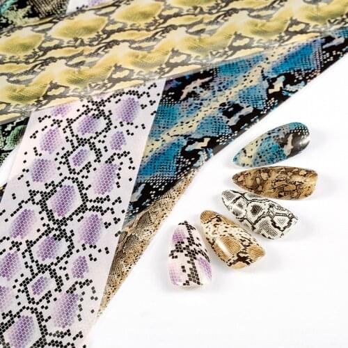 10pcs/set Wild Snake Print Nail Foil Leopard Animal Skin Transfer Starry Sky Sticker African Tropical Style Nail Art Decor Decal