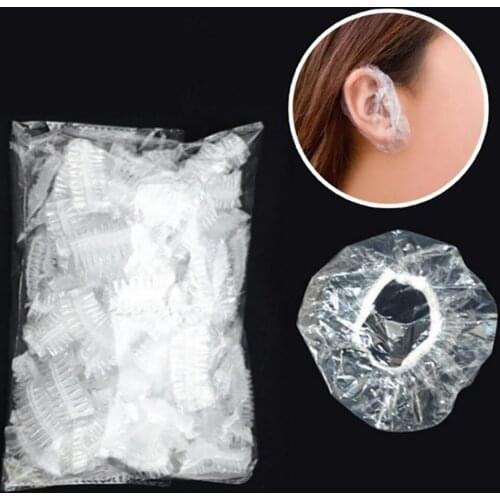 100pcs/Bag Disposable Plastic Waterproof Ear Protector Cover Caps Salon Hairdressing Dye Shield Protection Shower Cap Tool D5