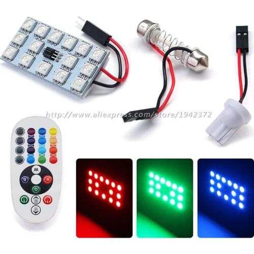 2PCS RGB 15SMD 5050 Car LED Remote Controller White Blue Green Red Auto Interior Door Trunk Dome Reading Light Lamp Accessories