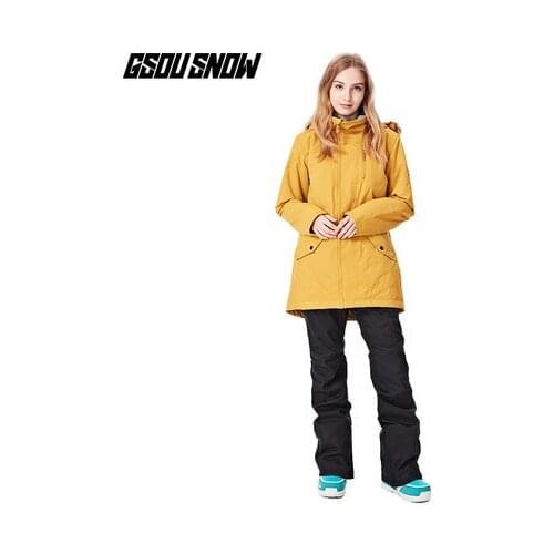 2021 GSOU SNOW Brand Fur Hooded Women Ski Suit Snowboard Jacket Pant Windproof Waterproof Outdoor Sport Wear Skiing Female Suit