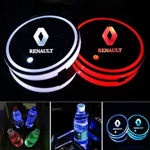 2X Led Car Logo Cup Lights Colorful Luminous Water Coaster Atmosphere Light For Renault Captur Duster Megane 2 3 Clio Logan