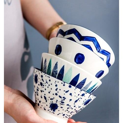 5inch Japanese Ceramic Bowl Single Rice Bowl Small Noodle Bowl High Bowl Creative Personality Household