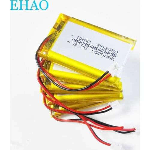 Lot 5pcs 803450 .3.7V 1500mAh Lithium Polymer LiPo Rechargeable Battery JST PH 2.0mm 2pin Plug For MP3 DVD PAD camera GPS laptop