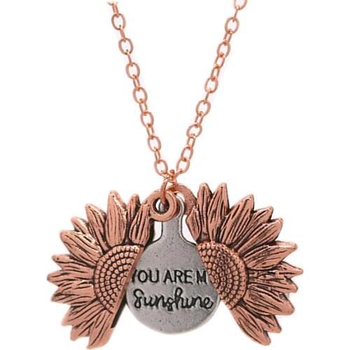 5pcs Open Locket Necklace Engraved You Are My Sunshine Sunflower Pendant Necklace Unique Party Jewelry Gift