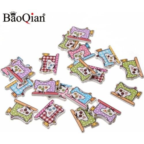 50pc 25x19mm Sewing Machine Shape 2 Hole Wooden Buttons For Clothing Sewing Accessories Scrapbook Crafts DIY Button Decoration