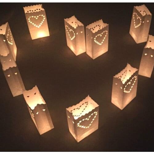 50pcs/lot Romantic Heart Tealight Holder Luminaria Paper Lantern Candle Bag Flame Retarded Bag For Christmas Party Wedding