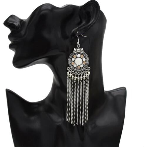 Afghan Oxidized Jhumka Indian Jewelry Unique Ethnic Bollywood Bells Long Tassel Drop Earrings color Gypsy Turkey Tribal Chinese