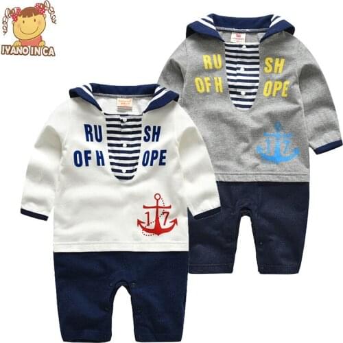 2020 Baby Long-sleeved Jumpsuit Suit Autumn and Wintergentleman-style Tie Navy Style British Style Jumpsuit Shape Climbing Suit