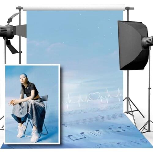 Blue Sky Pink Clouds Photography Backdrops Musical Note Staves Photography Studio Props Vinyl Birthday Photography Background