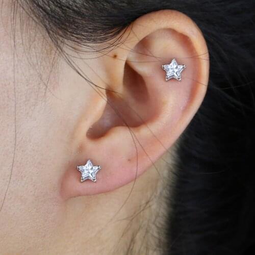 Delicate dainty 925 sterling silver girl women jewelry high quality fine pure 925 silver star cz stud earring