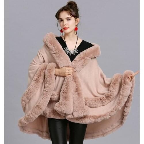 Pink Cardigan for women Faux Fur Coat female poncho Cloak Spring And Autumn Large Size Knitted shawl Cape Coat New Fashion