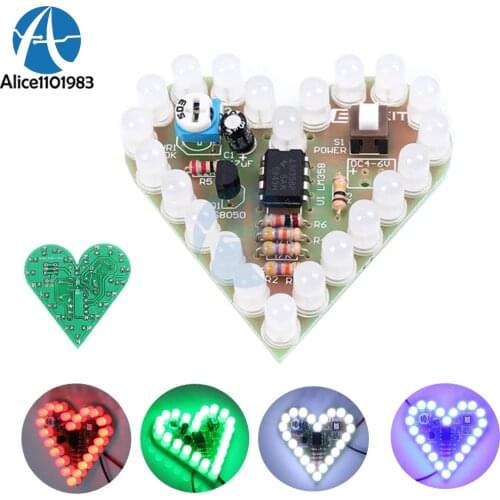 DIY Kit Heart Shape Breathing Lamp Kit DC 4V-6V Breathing LED Suite Red White Blue Green Module Board Production for Learning