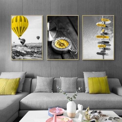 3 Pieces Black Yellow Landscape Wall Art Print Nordic Poster Scenery Canvas Painting Wall Pictures for Living Room Home Decor