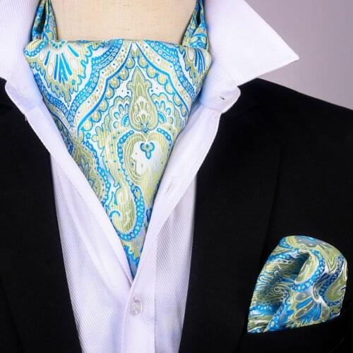Linbaiway Men Silk Ascot Tie Set Man Cravat Tie Handkerchief Set Floral Paisley Pocket Square Set For Wedding Party Custom Logo
