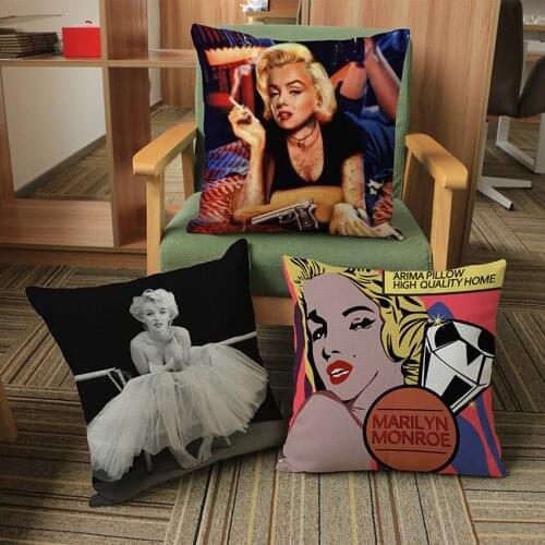 Marilyn Monroe Pillow Case Retro Cotton Linen Woven Pillowcase Vintage Chair Seat Throw Pillowcase Decorative Cushion Cover