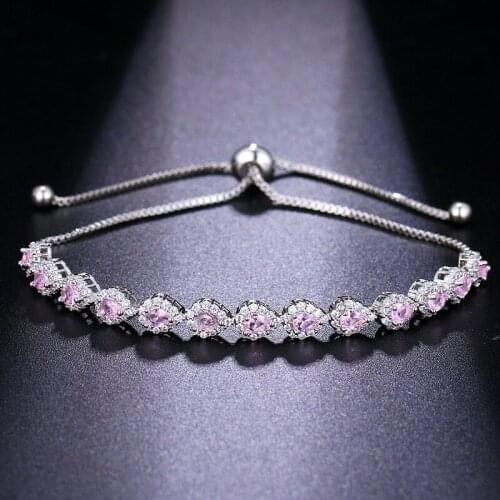 ORZTOON Fashion Elegant Pink Zircon Cute Water Drop Bracelets for Women Delicate Adjustable Bracelet Trendy Female Jewelry 2021