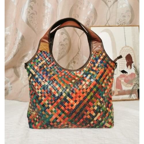 Fashion Trends Cowhide Ladys Bag Everyday Practical Handbag Womans Shoulder Bag Large Capacity Multi-color Weave Underarm Bag