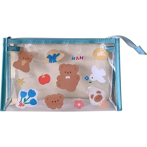 Cartoon INS Pencil Bag Large Capacity Storage Transparent Waterproof Makeup Bag Multifunctional Transparent Pvc Bag