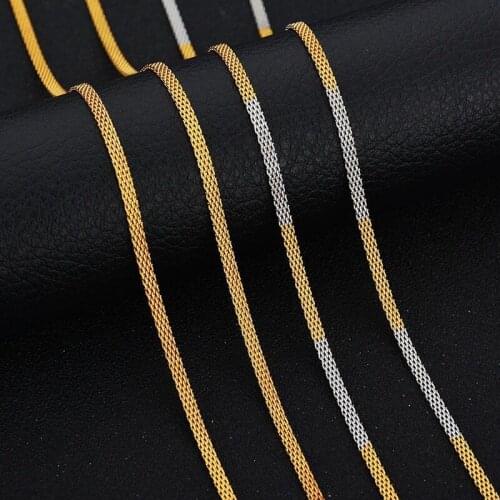 MxGxFam ( 45cm x 2 mm ) 316L Titanium steel Chain Flat Weave Necklaces Jewelry For Women Men Gold Color / 2 Gold Color