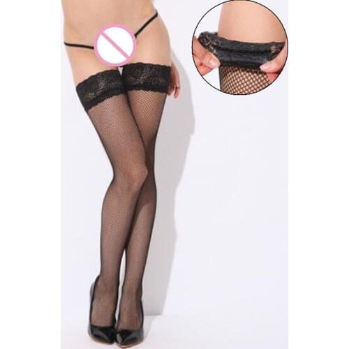 NEW Female Non Slip Silicone Stockings Women Lace Top Thigh High Stockings Lingerie Lady Exotic Fishnet Pantyhose Dropshipping