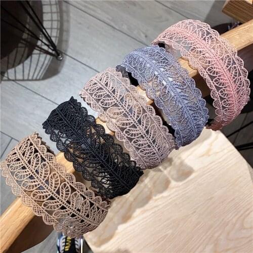Lace Knitting Leaf Wide Lace Headband Handmade Crochet Flower Head Wrap Hairband For Women Non-Slip Hair Hoop Bands Accessories