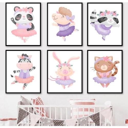 Panda Zebra Raccoon Rabbit Cat Sheep Cartoon Wall Art Canvas Painting Nordic Posters And Prints Wall Pictures Kids Room Decor
