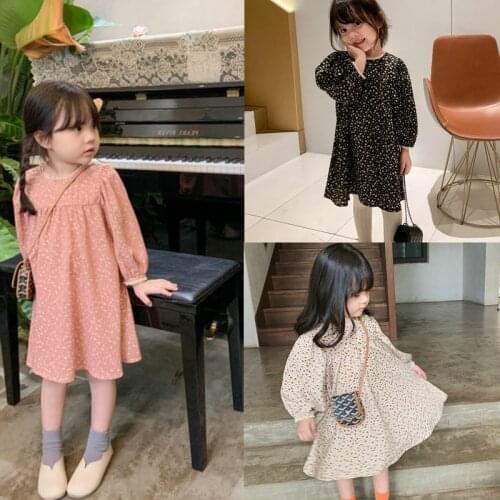 Girls Floral Print Dress Spring And Autumn New Childrens Silky Breathable Long-Sleeve Sweet Princess Dresses WTA08