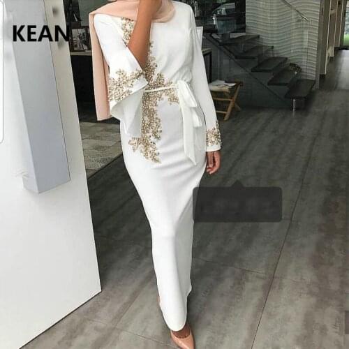 Ivory Muslim Evening Dress Hi-Neck Scarf Robe De Soiree Formal Dress Islamic Dubai Kaftan Saudi Arabic Prom Dress vestidos